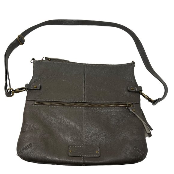 Lucky Brand Crossbody Shoulder Bag Fold over Taupe Pebbled Leather Tan Lining - Picture 2 of 11